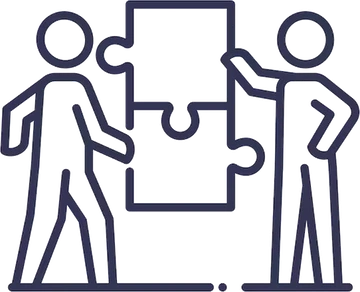 Zwei Personen setzen ein Puzzleteil zusammen, Symbol für Partnerschaft