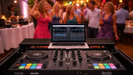Blick vom DJ-Pult bei einem Firmenevent, DJ für Firmenfeier