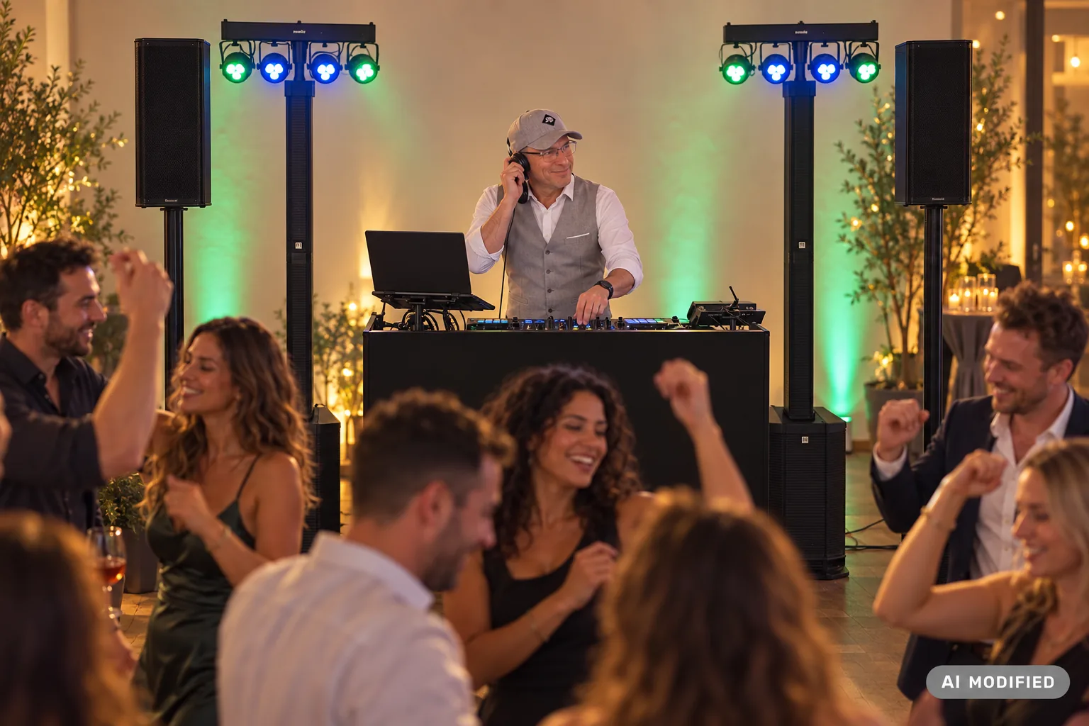 DJ Rico Cinsano am Pult, davor tanzende Gäste