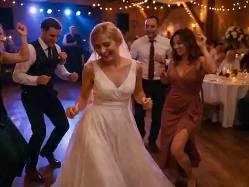 Hochzeitsparty mit DJ – tanzende Gäste auf der Tanzfläche